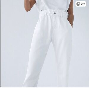 Zara Paper Bag baggy white denim jean, size 8